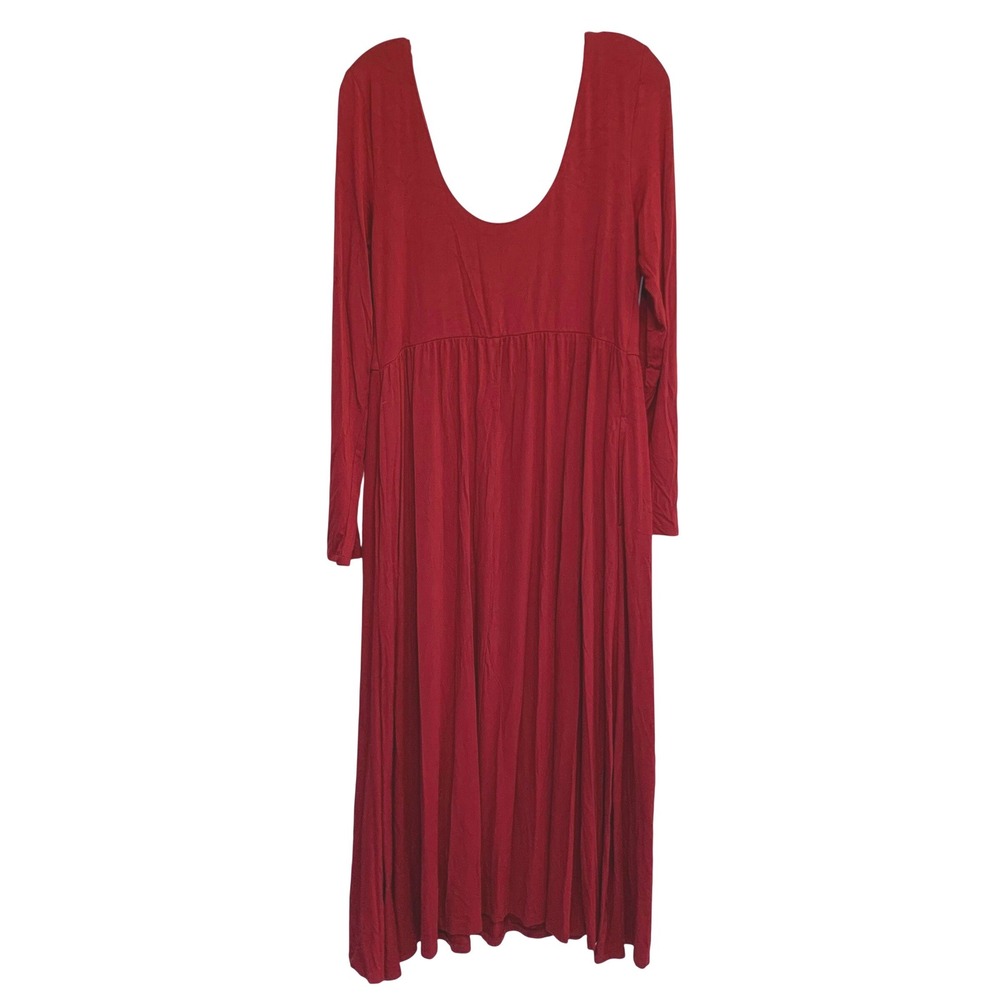 A New Day Midi Dress Large Burgundy Long Sleeve Empire Waist Pockets Minimalist